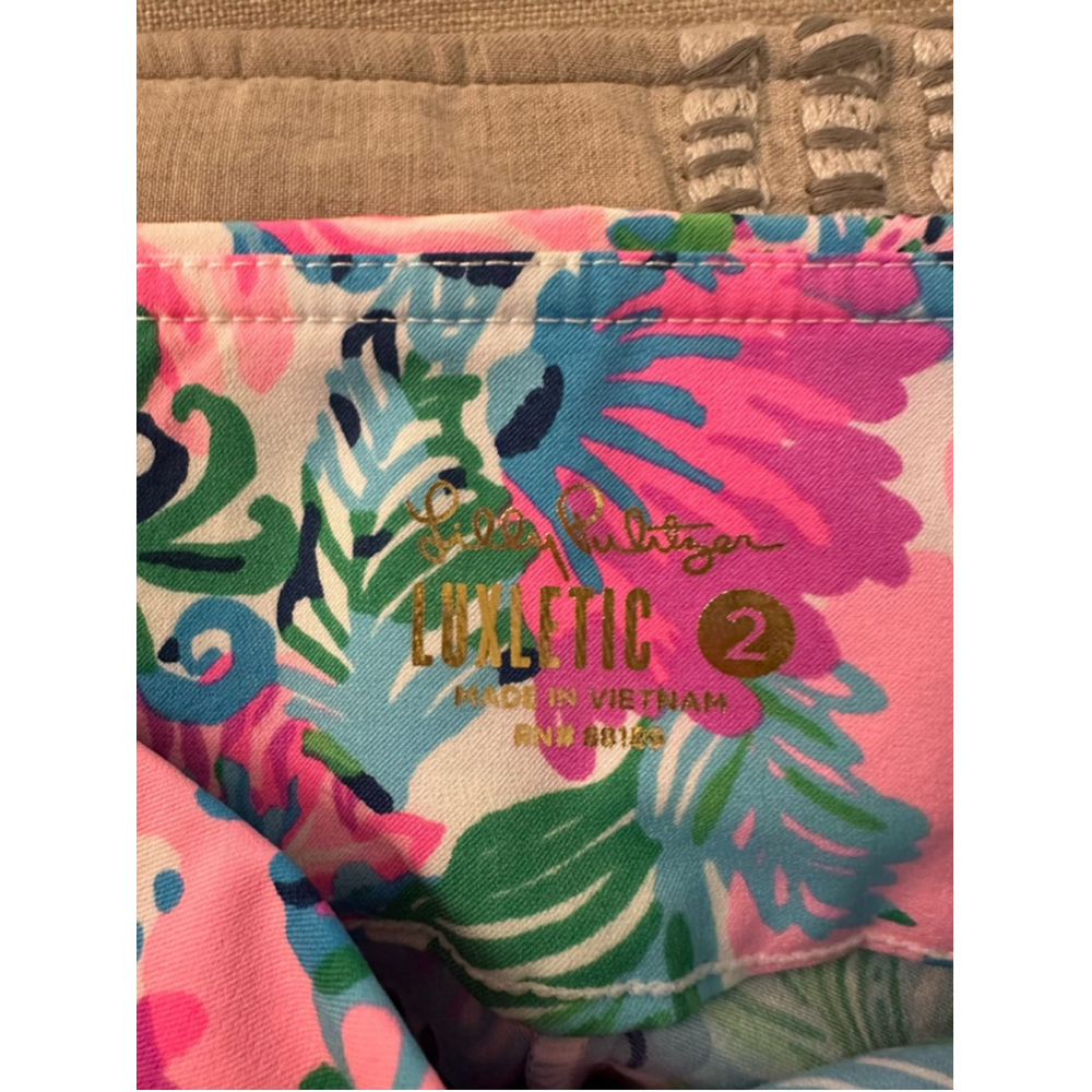 Women's Lilly Pulitzer Luxletic Shorts Size 2 Pink Blue Floral Print - Picture 4 of 8